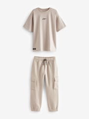Neutral Cargo Joggers And T-Shirt Set (3-16yrs) - Image 1 of 4