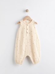 Cream Abstract Print Woven Baby 100% Cotton Jumpsuit (0mths-2yrs) - Image 1 of 9
