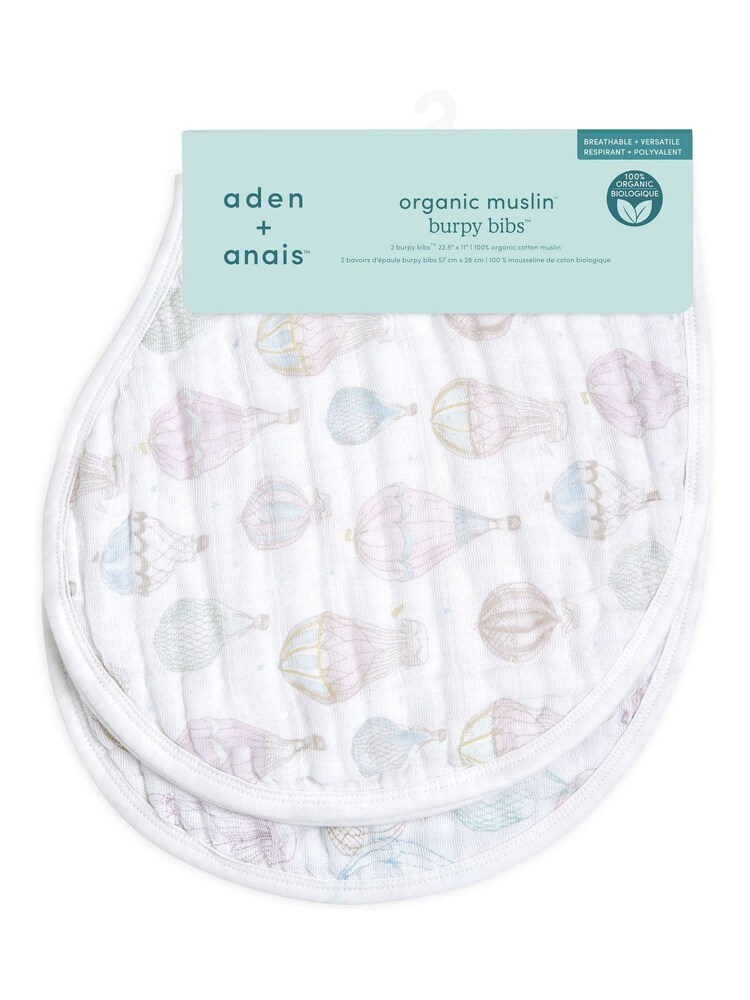 aden + anais White Organic Cotton Muslin Burpy Bibs 2 Pack - Image 3 of 3