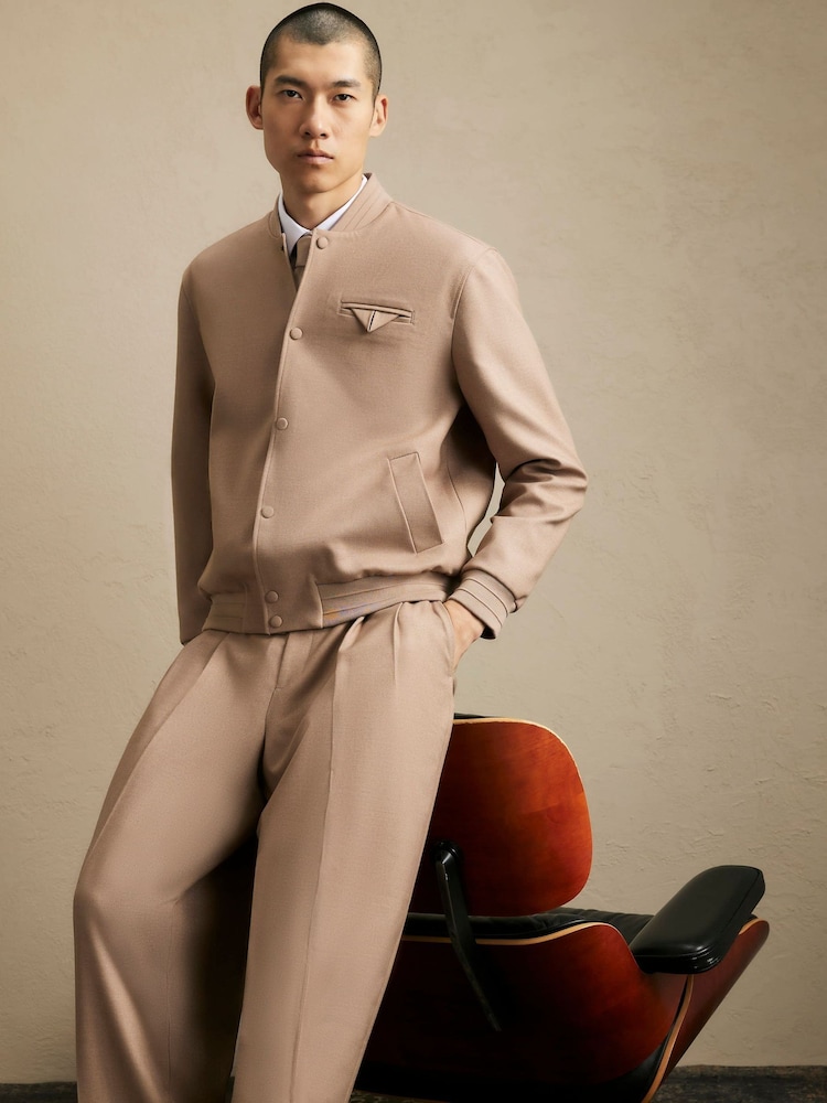 River Island Natural Smart Twill Bomber Jacket - Image 1 of 4 River Island Natural Smart Twill Bomber Jacket - Image 1 of 4
