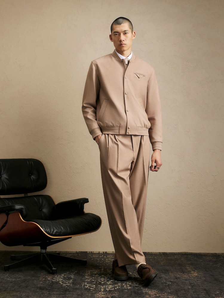 River Island Natural Smart Twill Bomber Jacket - Image 2 of 4 River Island Natural Smart Twill Bomber Jacket - Image 2 of 4
