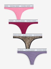 Victoria's Secret Pink/Leopard/Purple Thong Logo 4 Pack Knickers - Image 1 of 7