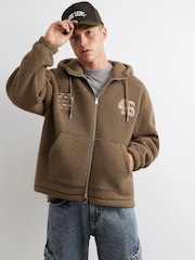 River Island Brown Oversized Fit Borg Lined Hoodie - Image 1 of 4