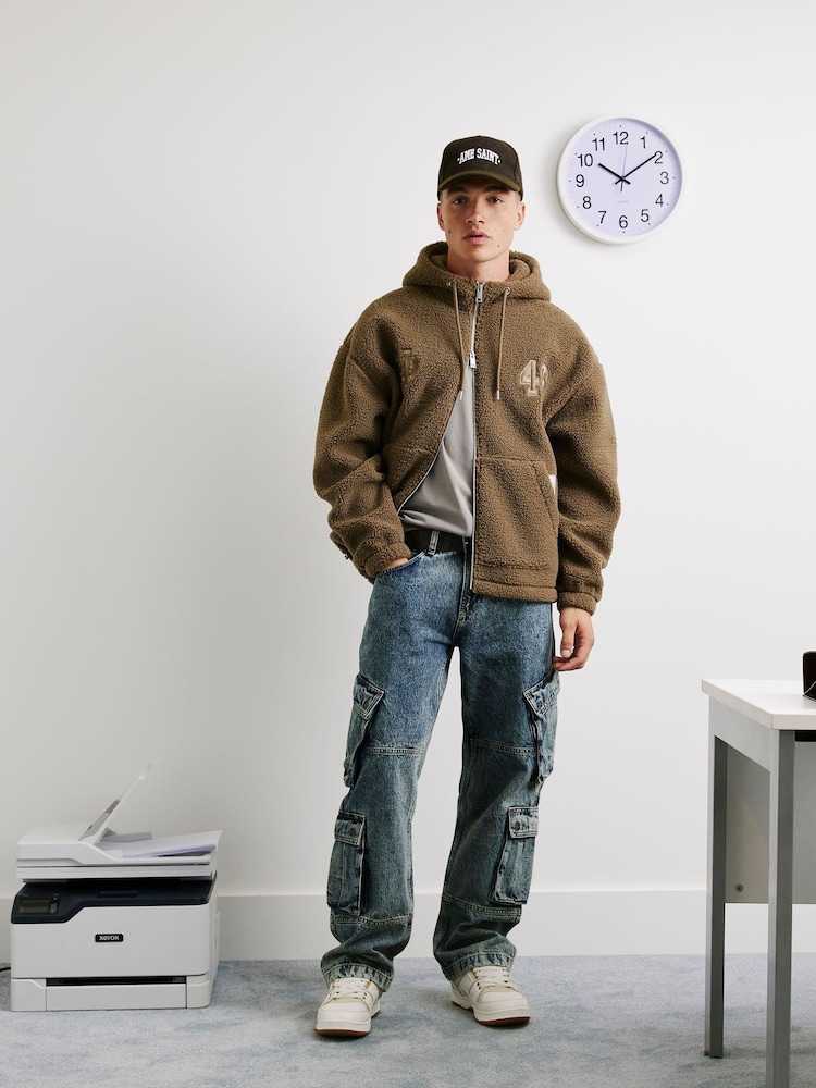 River Island Brown Oversized Fit Borg Lined Hoodie - Image 2 of 4