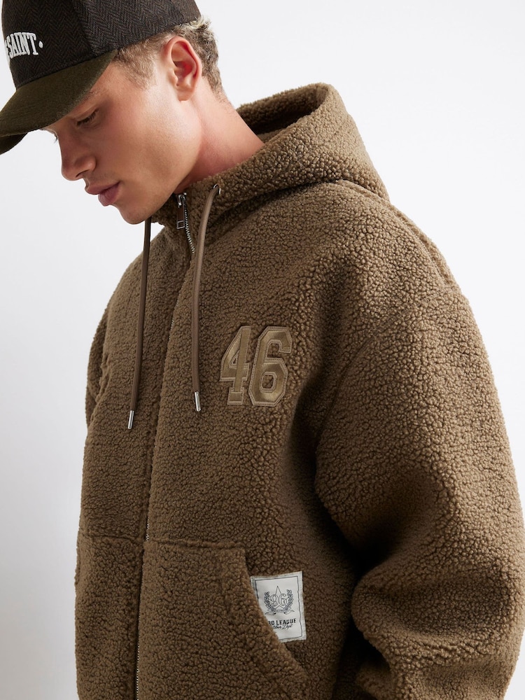 River Island Brown Oversized Fit Borg Lined Hoodie - Image 4 of 4