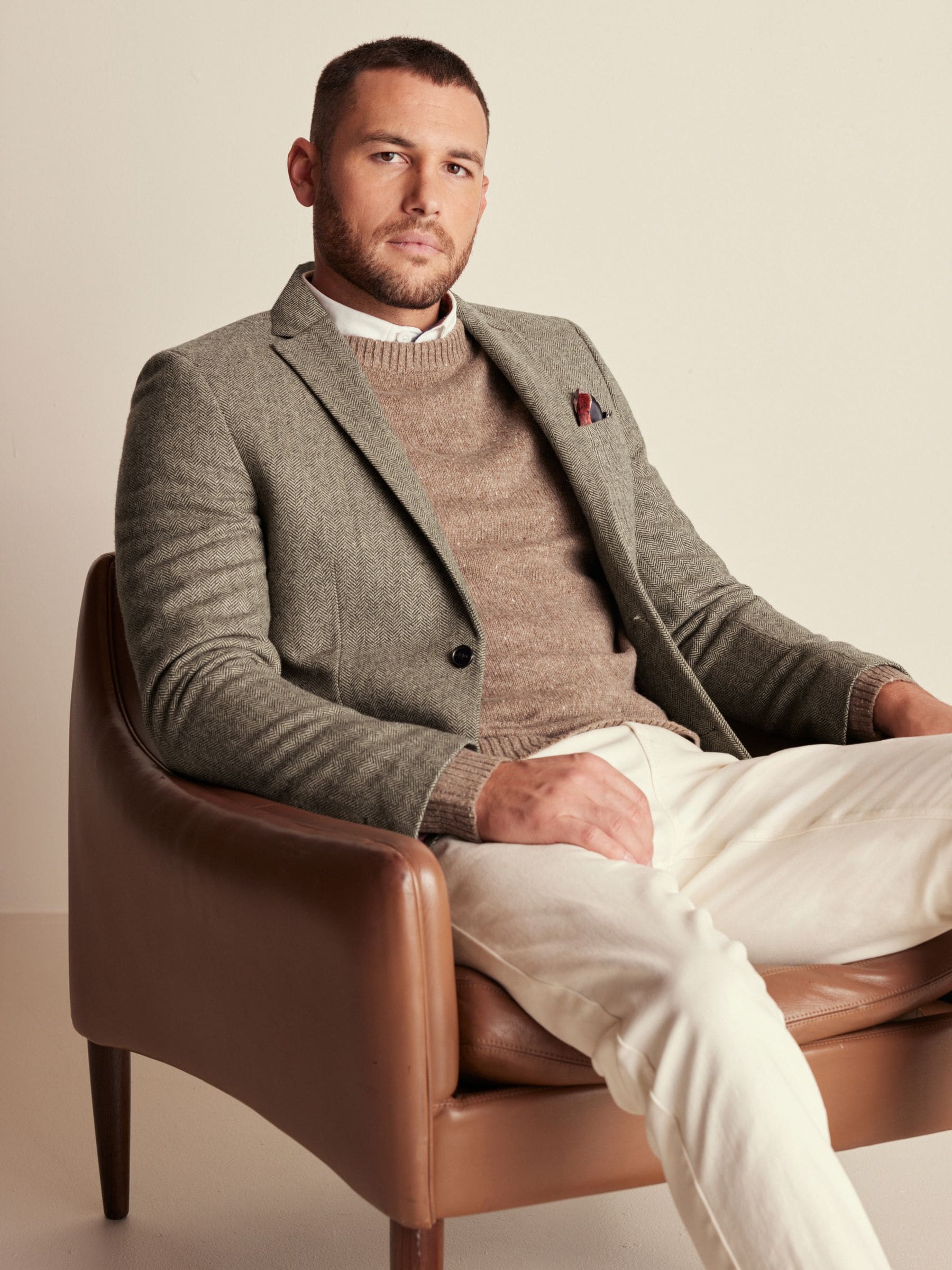 Buy Taupe Slim Fit Wool Rich Herringbone Blazer from Next Denmark