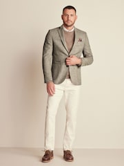 Taupe Slim Fit Wool Rich Herringbone Blazer - Image 2 of 10