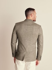 Taupe Slim Fit Wool Rich Herringbone Blazer - Image 3 of 10