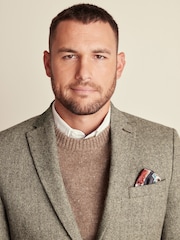 Taupe Slim Fit Wool Rich Herringbone Blazer - Image 4 of 10