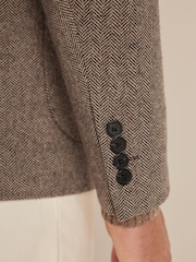 Taupe Slim Fit Wool Rich Herringbone Blazer - Image 5 of 10