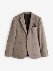 Taupe Slim Fit Wool Rich Herringbone Blazer - Image 6 of 10