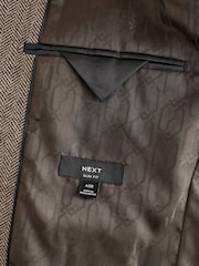 Taupe Slim Fit Wool Rich Herringbone Blazer - Image 8 of 10