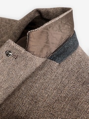 Taupe Slim Fit Wool Rich Herringbone Blazer - Image 9 of 10