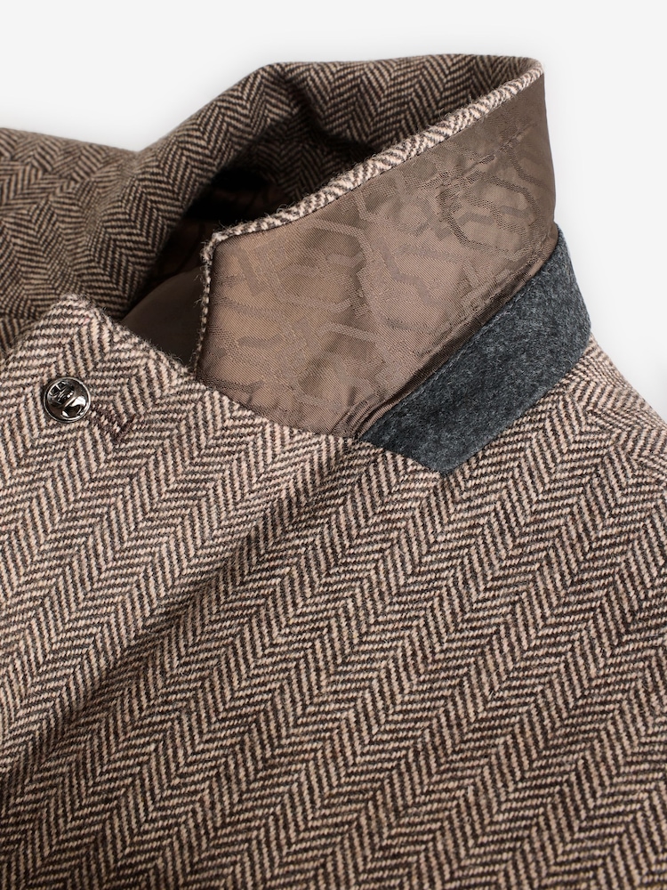 Taupe Slim Fit Wool Rich Herringbone Blazer - Image 9 of 10