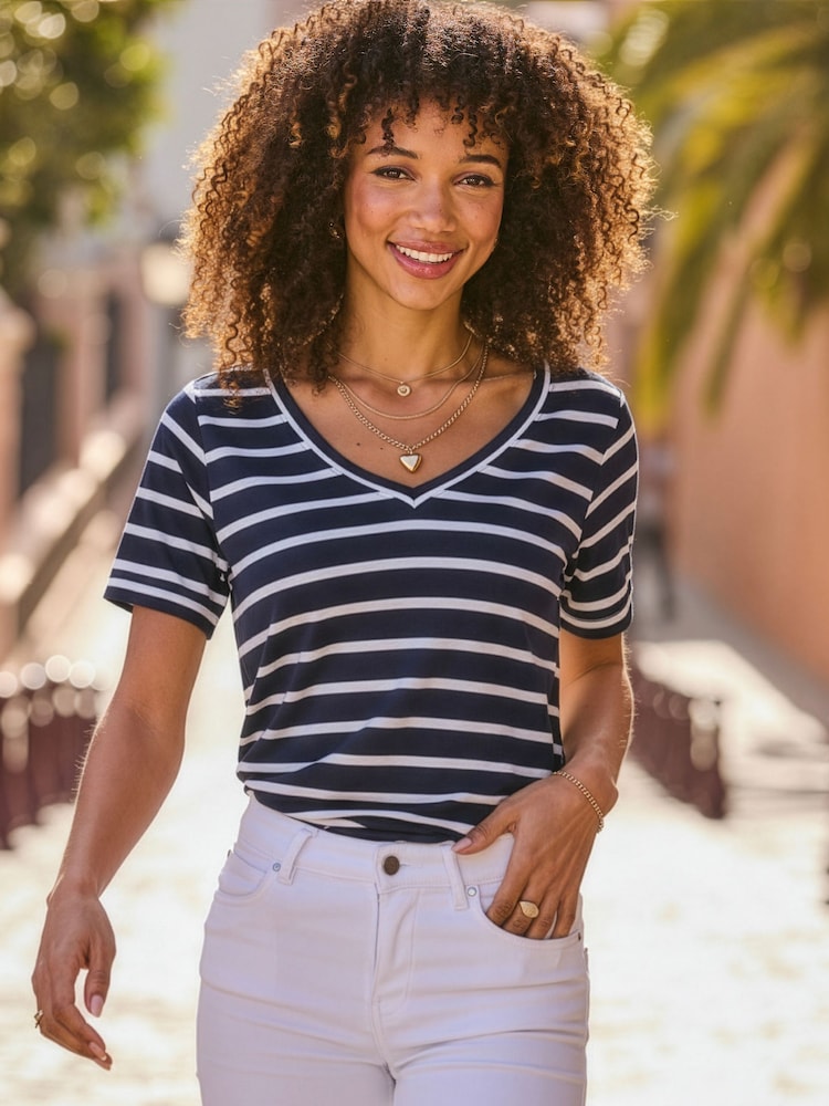 Sosandar Blue Stripe Premium T-Shirt - Image 1 of 4 Sosandar Blue Stripe Premium T-Shirt - Image 1 of 4