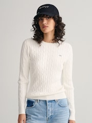 GANT Cream Stretch Cotton Cable Knit Jumper - Image 1 of 5