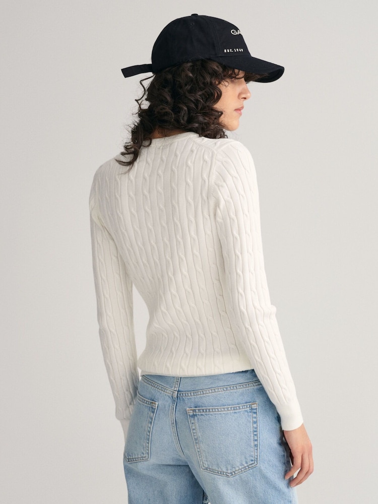 GANT Cream Stretch Cotton Cable Knit Jumper - Image 2 of 5