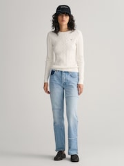 GANT Cream Stretch Cotton Cable Knit Jumper - Image 3 of 5