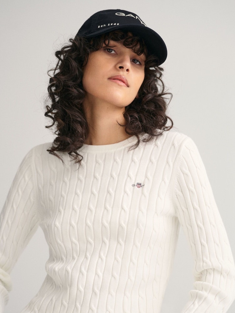 GANT Cream Stretch Cotton Cable Knit Jumper - Image 4 of 5