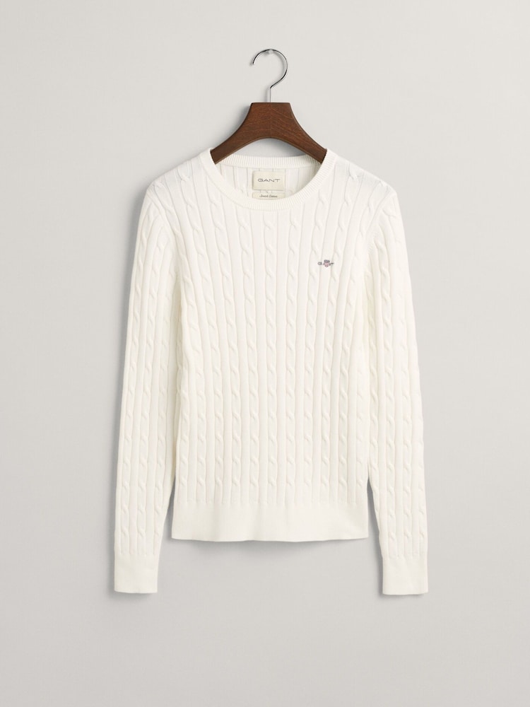 GANT Cream Stretch Cotton Cable Knit Jumper - Image 5 of 5