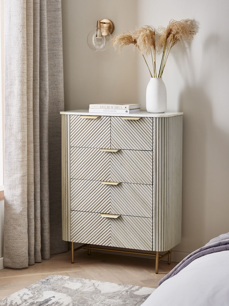 Light Grey Valencia Marble and Mango Wood 5 Drawer Chest of Drawers - Image 1 of 11