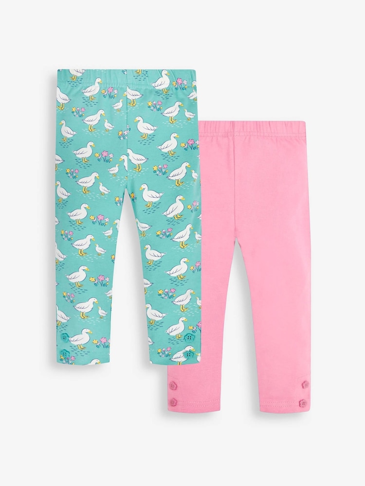 JoJo Maman Bébé Duck Egg 2-Pack Duck Print & Pink Leggings - Image 1 of 7