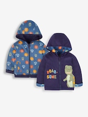 JoJo Maman Bébé Navy Blue TRex Appliqué Reversible Hoodie - Image 1 of 9