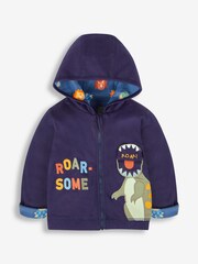 JoJo Maman Bébé Navy Blue TRex Appliqué Reversible Hoodie - Image 2 of 9