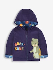 JoJo Maman Bébé Navy Blue TRex Appliqué Reversible Hoodie - Image 3 of 9