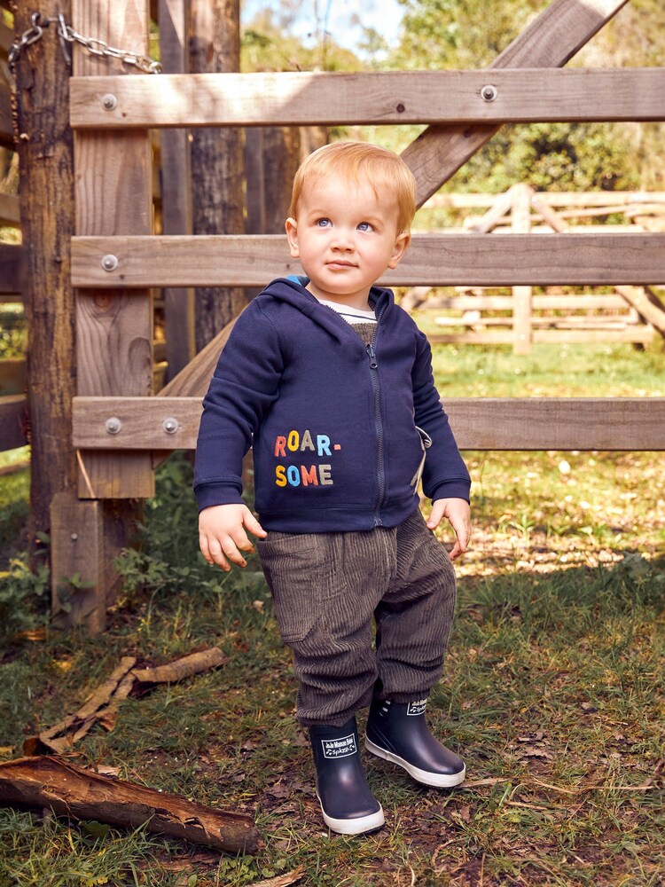 JoJo Maman Bébé Navy Blue TRex Appliqué Reversible Hoodie - Image 9 of 9