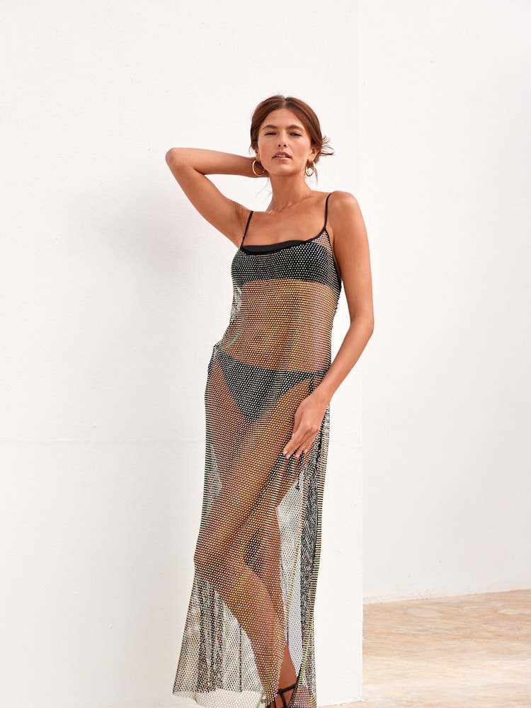 Black Rhinestone Maxi Summer Dress - Image 1 of 6