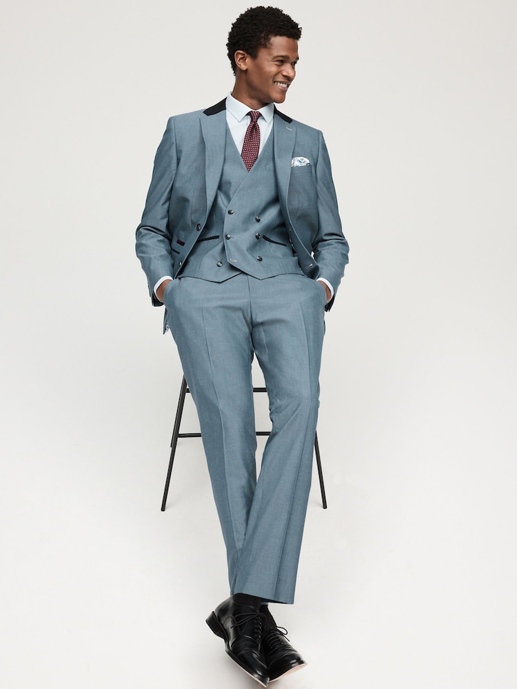 Bleu clair - Veste de costume slim à bordures - Image 3 of 11