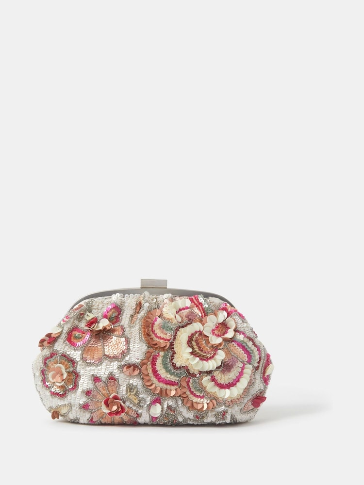 Accessorize White Floral Sequin Clutch Bag - Image 1 of 2 Accessorize White Floral Sequin Clutch Bag - Image 1 of 2