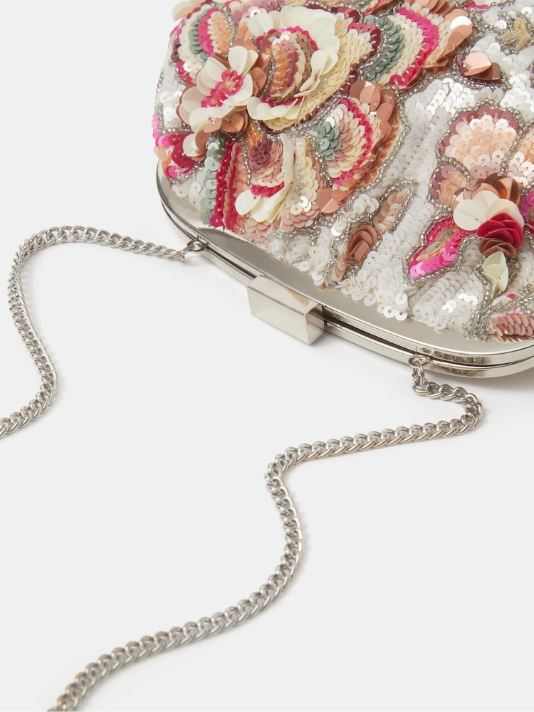 Accessorize White Floral Sequin Clutch Bag - Image 2 of 2 Accessorize White Floral Sequin Clutch Bag - Image 2 of 2