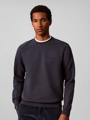 Zils - Calvin Klein kokvilnas flīsa reljefs Džemperis - Attēls 1 no 7
