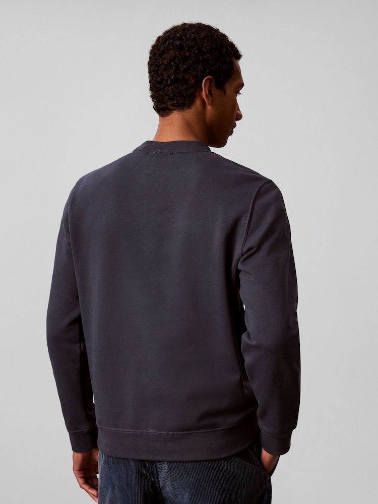 Zils - Calvin Klein kokvilnas flīsa reljefs Džemperis - Attēls 2 no 7