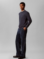 Zils - Calvin Klein kokvilnas flīsa reljefs Džemperis - Attēls 3 no 7
