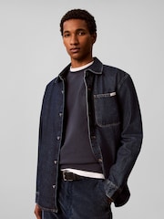 Zils - Calvin Klein kokvilnas flīsa reljefs Džemperis - Attēls 4 no 7