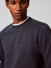 Zils - Calvin Klein kokvilnas flīsa reljefs Džemperis - Attēls 5 no 7