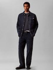 Zils - Calvin Klein kokvilnas flīsa reljefs Džemperis - Attēls 6 no 7