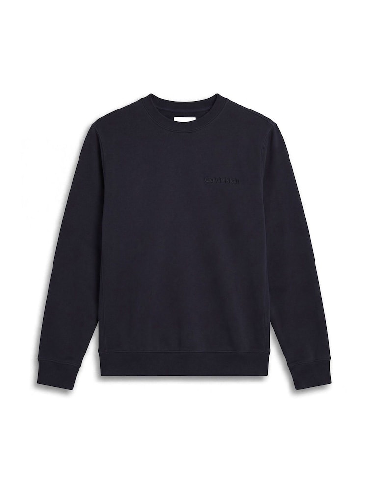Zils - Calvin Klein kokvilnas flīsa reljefs Džemperis - Attēls 7 no 7