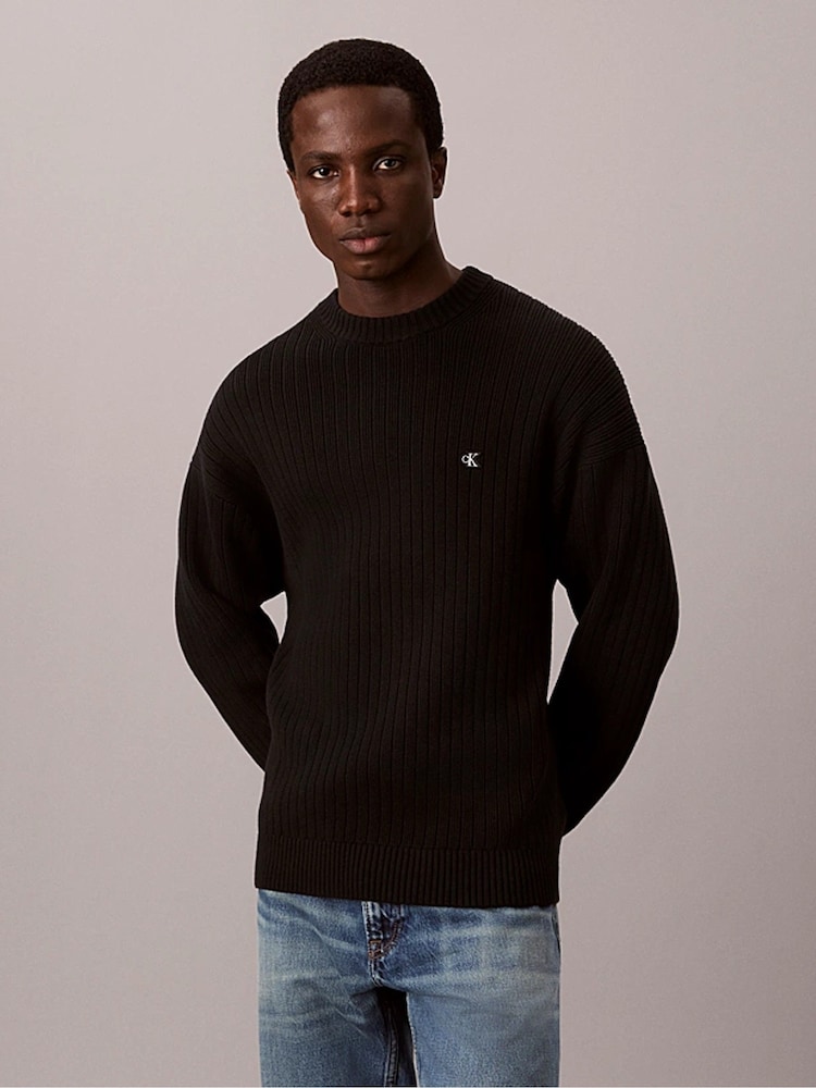 Calvin Klein Black Cotton Ribbed Jumper - Image 1 of 5 Calvin Klein Black Cotton Ribbed Jumper - Image 1 of 5