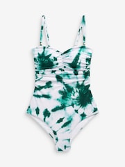 Green/White Tie Dye Tummy Shaping Control Bandeau Swimsuit - Image 5 of 5