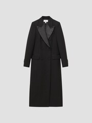 Reiss Black Maeve Relaxed Fit Wool Satin Double Breasted Coat - Image 2 of 5