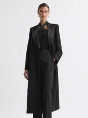 Reiss Black Maeve Relaxed Fit Wool Satin Double Breasted Coat - Image 3 of 5