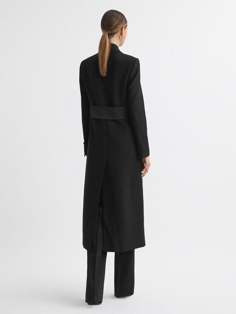 Reiss Black Maeve Relaxed Fit Wool Satin Double Breasted Coat - Image 5 of 5