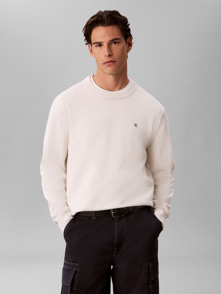 Calvin Klein White Classic Cotton Monogram Jumper - Image 1 of 6 Calvin Klein White Classic Cotton Monogram Jumper - Image 1 of 6