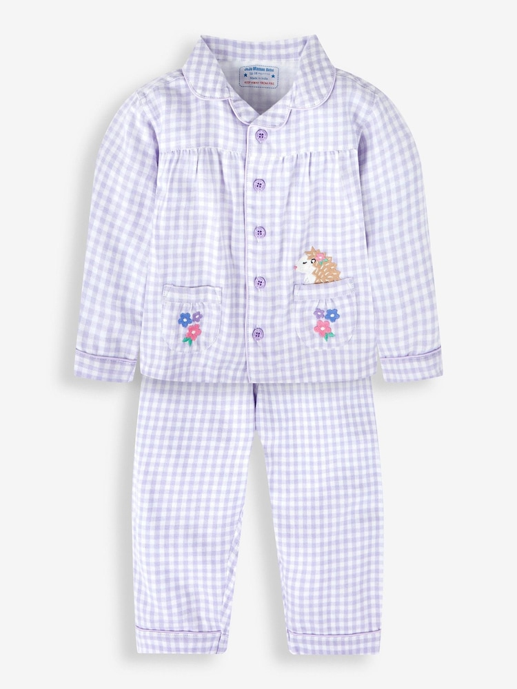 JoJo Maman Bébé Lilac Hedgehog Check Pyjamas - Image 1 of 6