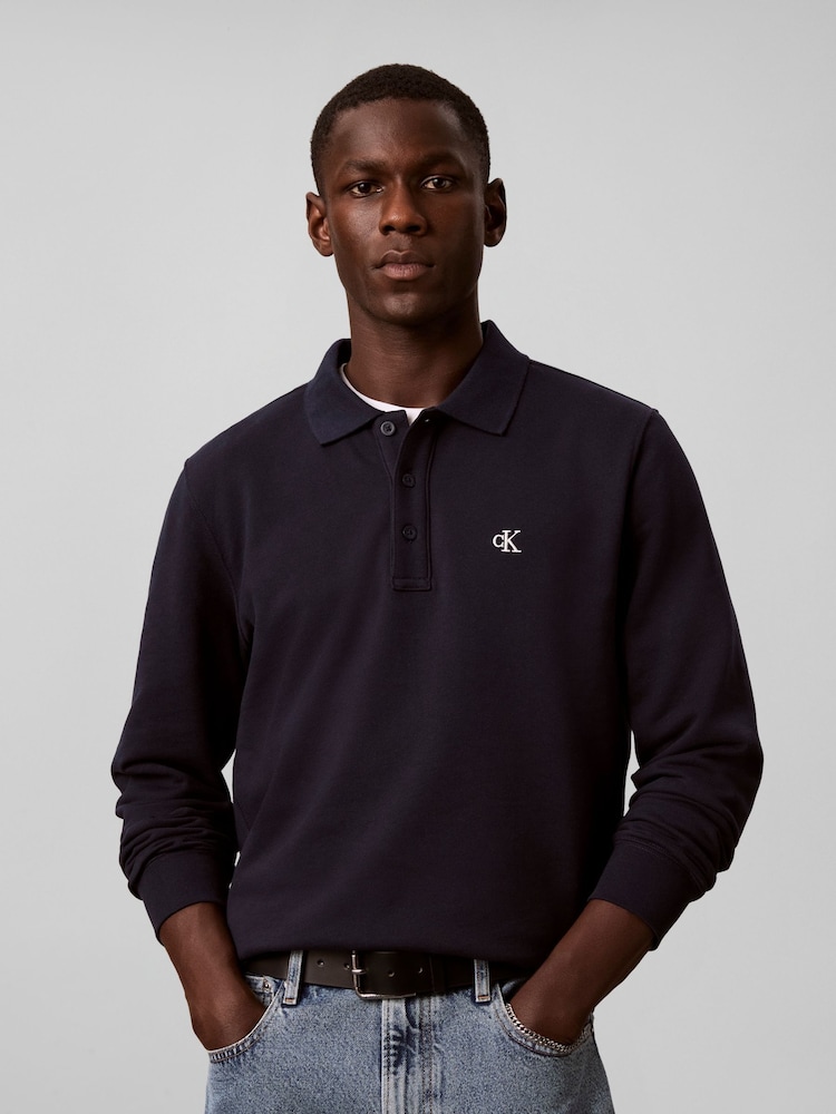 Calvin Klein Blue Cotton Terry Polo Sweatshirt - Image 1 of 5