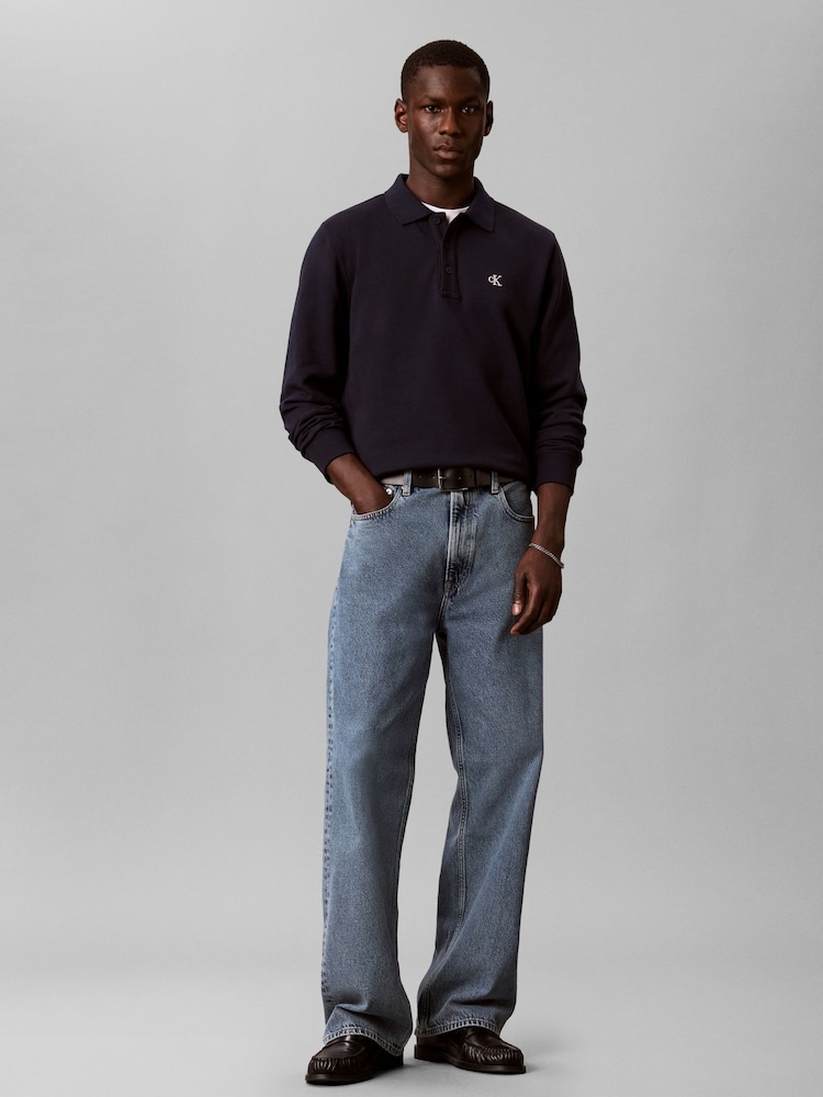 Calvin Klein Blue Cotton Terry Polo Sweatshirt - Image 2 of 5
